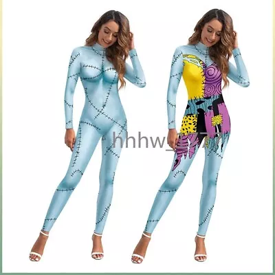 Women's Halloween 3D Print Nightmare Before Christmas Sally Costume Bodysuit NEW • $32.03