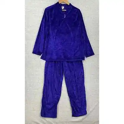 Vintage Granada Pajama Set Womens Medium Purple Crushed Velour Lounge Pants Top • $34.99