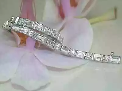 5 Ct Round&Baguette Cut Moissanite Tennis Woman's Bracelet 14k White Gold Plated • $224.99