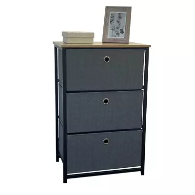 3 Tier Set Of Charcoal Grey Fabric Drawers With Oak Effect Melamine Top 710mm H • £34.99