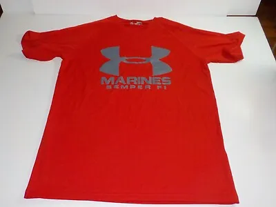 Mens Under Armour Marine Corps Semper Fi Heat Gear Red Shirt Loose Fit Sz Small • $11.99