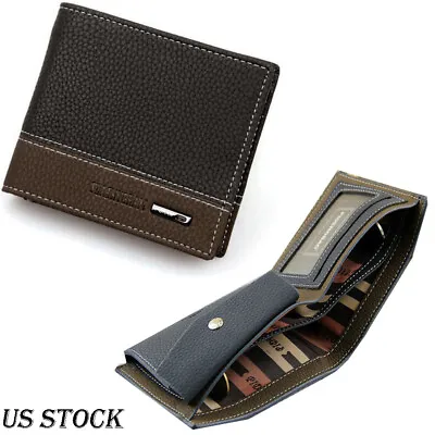 US Mens Short Leather Wallet With Coin Pocket Credit Card Holders Bifold Purses • $9.06