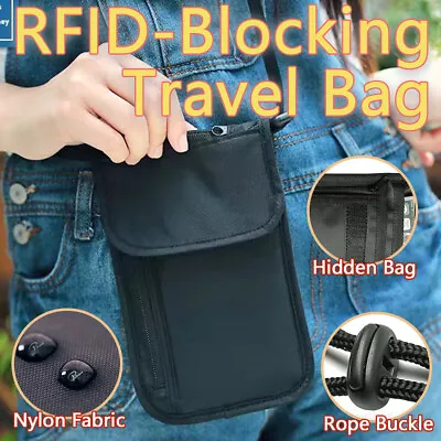 $12.49 • Buy Pouch Travel Stash Card Holder RFID Passport Neck Security Wallet Bag Blocking