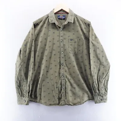 The Indian Garage Mens Shirt Large Green Khaki Button Up Pockets • £9.99