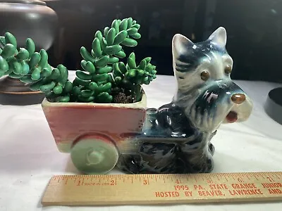 Vtg 50’s Black Scottie Dog With Cart Planter 6.5”L E67 • $21.99