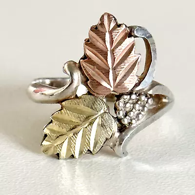 Vintage Black Hills 925 Sterling Silver & 12K Solid Gold Leaves Ring Size 6.75 • $150