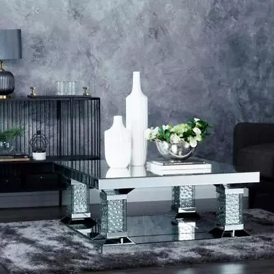 Litton Lane Coffee Table 39  Square Wood Mirrored Crystal Embellishments Silver • $643.03