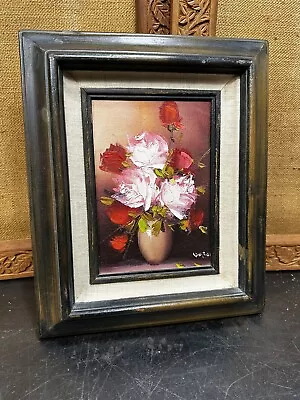 Vintage Framed Signed Floral Rose Still Life Oil Painting On Canvas • $50