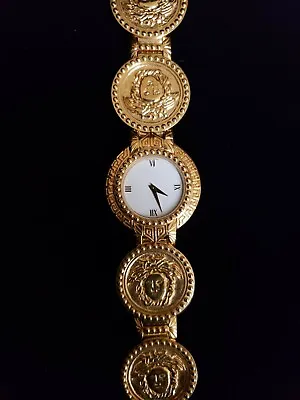 GIANNI VERSACE Signature G10 Gold-Plated Coin Watch Medusa Head Vintage Swiss • $1850