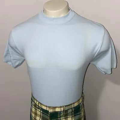 Vtg 60s 70s Banlon Shirt Kmart Stretchy Nylon Rat Pack Knit Light Blue Men LARGE • $68.35