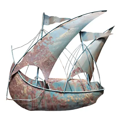 Vintage Metal Sailing Boat Wall Art Nautical Hanging Patina 15  X 15  • £18.99