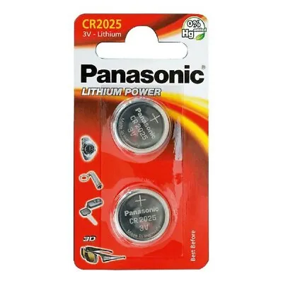 2Pc CR2025 Panasonic 3 Volt Lithium Coin Cell Watch Batteries Blister Packed • £2.75