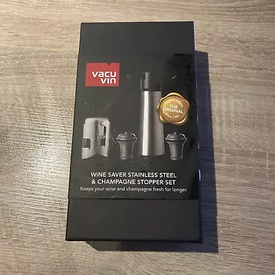 BRAND NEW Vacu Vin Wine Saver & Champagne Stopper Set In Black Gift Box • £10