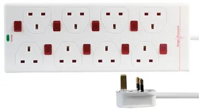 PRO ELEC - 8 Way Surge Protected Switched Extension Lead 5m White • £19.38