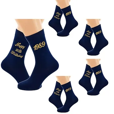 Landmark Birthday Navy Blue & Gold Mens Socks With Age And Birth Year - X6N1001 • £6.99