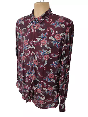 Mens Zara Man Size Large L Burgundy Long Sleeve Paisley Casual Slim Fit Shirt • £9.99