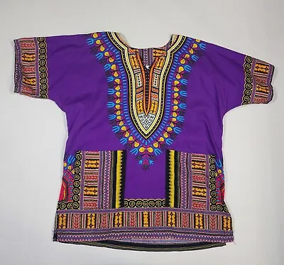Women's Size S African Style Cotton Dashiki Shirt With Pockets Purple • £12.52