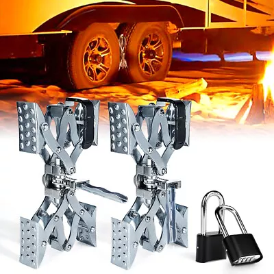 2x Wheel Stabilizer Trailer Camper RV X-Chock Ratchet Handle Tire Locking Chock • $86.61