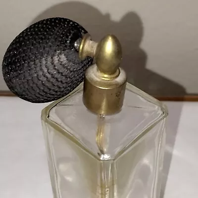 Vtg Small Lanvin Clear Glass Rectangular Empty Perfume Bottle Black Atomizer Bag • $15.28