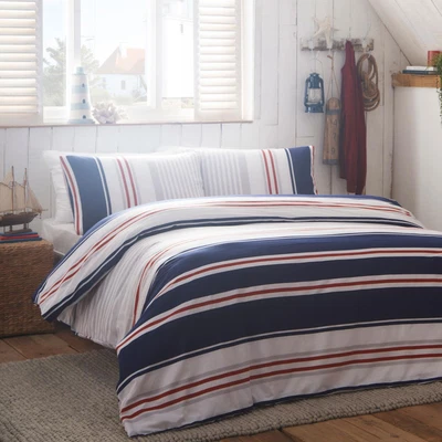 £22.95 • Buy Nautical Stripe Duvet Cover Set Red White Blue Easy Care Bedding Quilt Cover