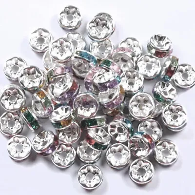 50 - 8mm Rainbow Rhinestone Concave Roundel Beads For Making Spinning Lures • $6.99