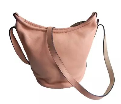 Zara Genuine Leather Purse Pink Crossbody Bucket Bag Pebbled EUC Free Ship • $36