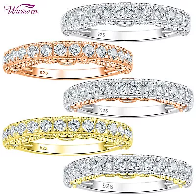 Wuziwen 3.5mm Eternity Bands For Women Vintage Sterling Silver CZ Stackable Ring • $26.99