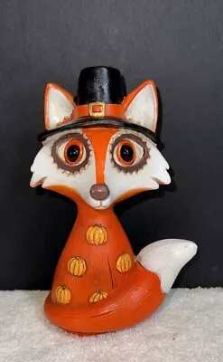 Thanksgiving Resin Orange Pilgrim Pumpkin Big Eyed Fox 5” Figurine (A1) • $12.96