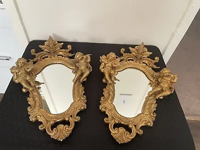 2 Rare Vintage Italian Wood Gold Ornate Mirrors With Cherubs • $175