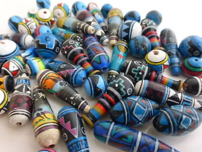 £3 • Buy Beautiful Hand Painted Peruvian Clay Beads 20g Mixed Colours Blue Red Black OB10