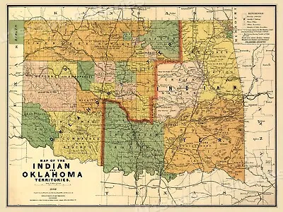 1892 Indian Territory Historic Vintage Style Oklahoma Wall Map - 18x24 • $12.95