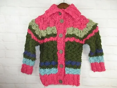 £5.15 • Buy Marese Girls Size 4 Years Pink And Brown Crochet Knit Cardigan Sweater
