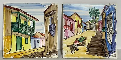 VTG Cuban Hand Painted Ceramic Tile By Angel Segura Sole Cuban Street Allies • $15.99