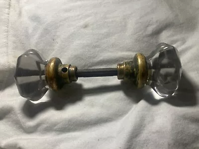 Vintage 1913 Eight Point  Glass Door Knobs Brass/Bronze Base Uncleaned • $35