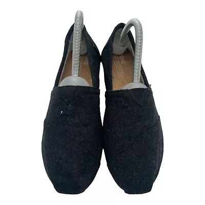 $15.99 • Buy Toms Women's Slip-On Loafers Gray Faux Fur Lined Wool Blend Flats Size 8.5