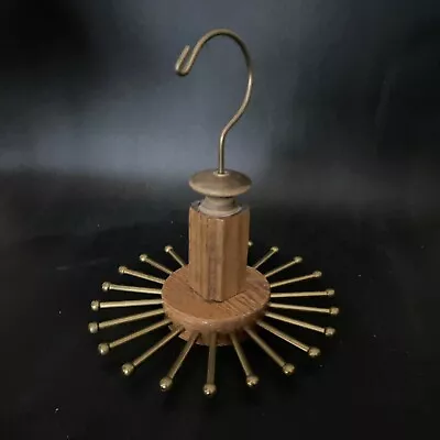 Vintage Wood & Brass Spinning Tie Rack Closet Organizer 22 Tie Or Belt  Hanger • $16.90