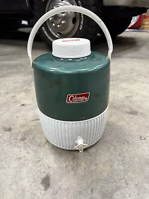 VINTAGE COLEMAN 2 Gallon Water Jug With Beverage Cup Made In USA Metal Plastic • $22.50