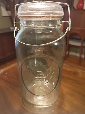 Large BALL IDEAL Mason Jar Embossed Eagle Star 1 Gallon Glass 12” Tall • $40