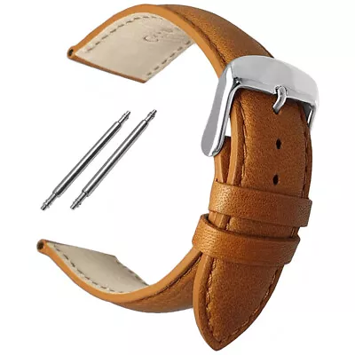 Genuine Calf Leather Watch Strap Padded Buffalo Grain Tan • £12.99