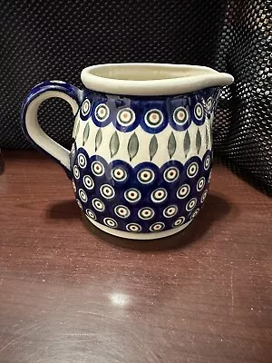 $14.99 • Buy Vintage Boleslawiec Polish Pottery Pot Belly Pitcher Peacock Pattern 5 