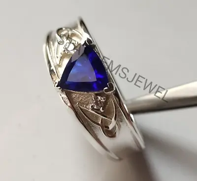 Solid 925 Sterling Silver Lab Created Blue Sapphire Gemstone Wedding Men's Ring. • $57.59
