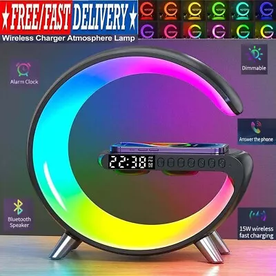 LED Atmosphere Light Wireless Fast Charger Alarm Clock Bluetooth Music Desk Lamp • $55.99