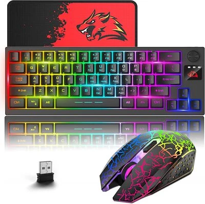 $60.27 • Buy T50 RGB Backlit Ergonomic Wireless Gaming Keyboard And Mouse Combo Mechanical