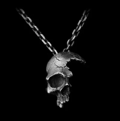 Men Silver Gothic Skull Necklace Stainless Steel Chain Pendant Retro Bikers Gift • £3.49