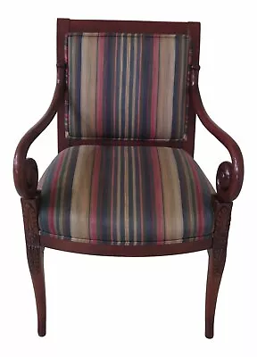 F47244EC: Regency Style Scrolled Arm Upholstered Chair • $395