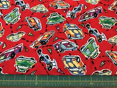 Children Race Cars 100% Cotton Fabric Sold By The Yard #484 • $4.79