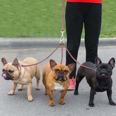 3 Way Triple Leather Dog Coupler Leads Leash With Handle For Three 3 Dogs Walk  • £19.19