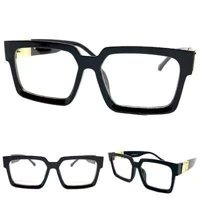 Mens Classic Retro Hip Hop Clear Lens EYE GLASSES Large Thick Square Black Frame • $13.94