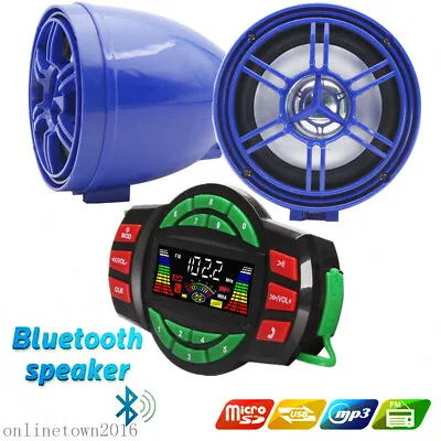 Waterproof Bluetooth Motorcycle Audio Radio Sound System Stereo Speakers MP3 USB • $39.99