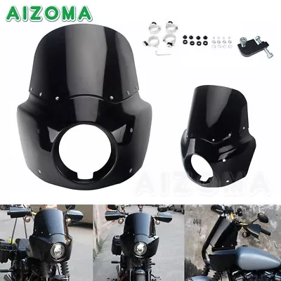 Motorcycle Headlight Fairing Mask 11  Black Windshield For Harley Dyna 1999-2017 • $159.99